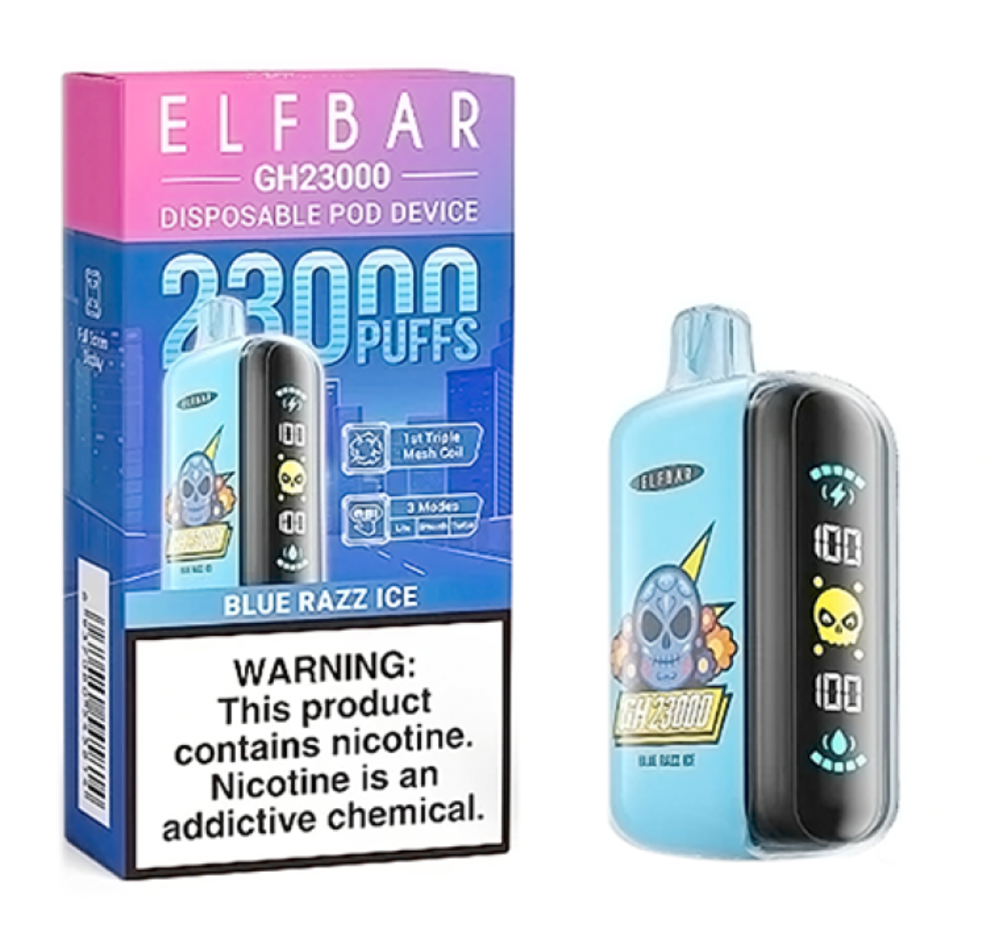 Pod descartable ElfBar Blue Raz Ice GH23000 Puffs - Tienda Vapor