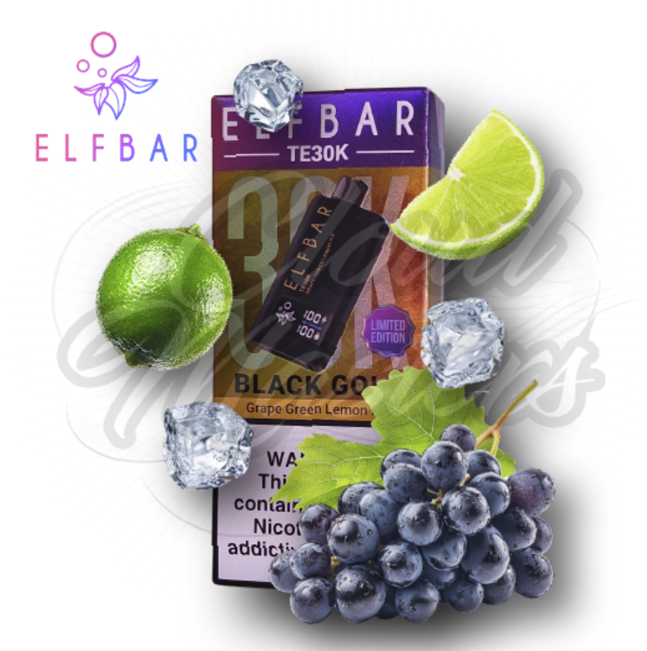 Pod descartable ElfBar TE30000 Puffs Black Gold Grape Green Lemon Ice
