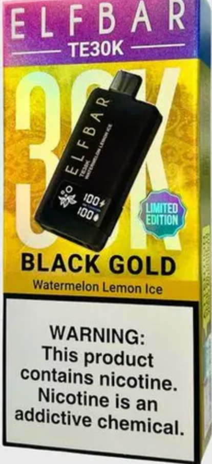 Pod descartable ElfBar TE30000 Puffs Black Gold Watermelon Lemon Ice