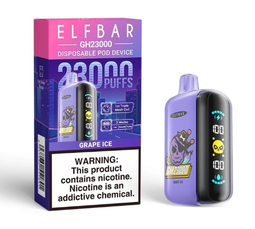 Pod descartable ElfBar Grape Ice GH23000 Puffs - Tienda Vapor