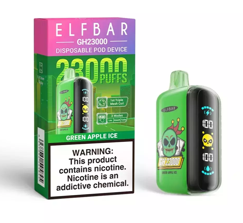 Pod descartable ElfBar Green Apple Ice GH23000 Puffs - Tienda Vapor