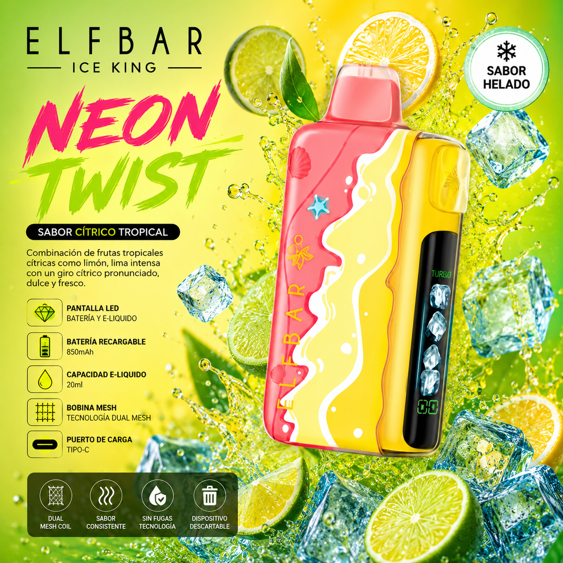 Pod descartable ElfBar Ice King 40000 Puffs Neon Twist - Tienda Vapor
