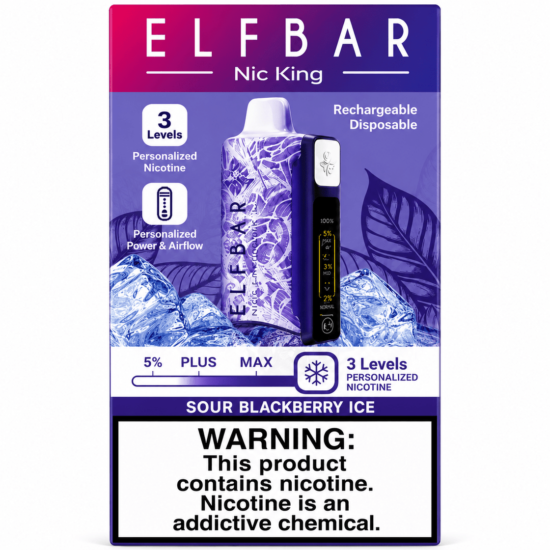 Pod descartable ElfBar Nicot King 40000 Puffs Sour Blackberry Ice - Tienda Vapor