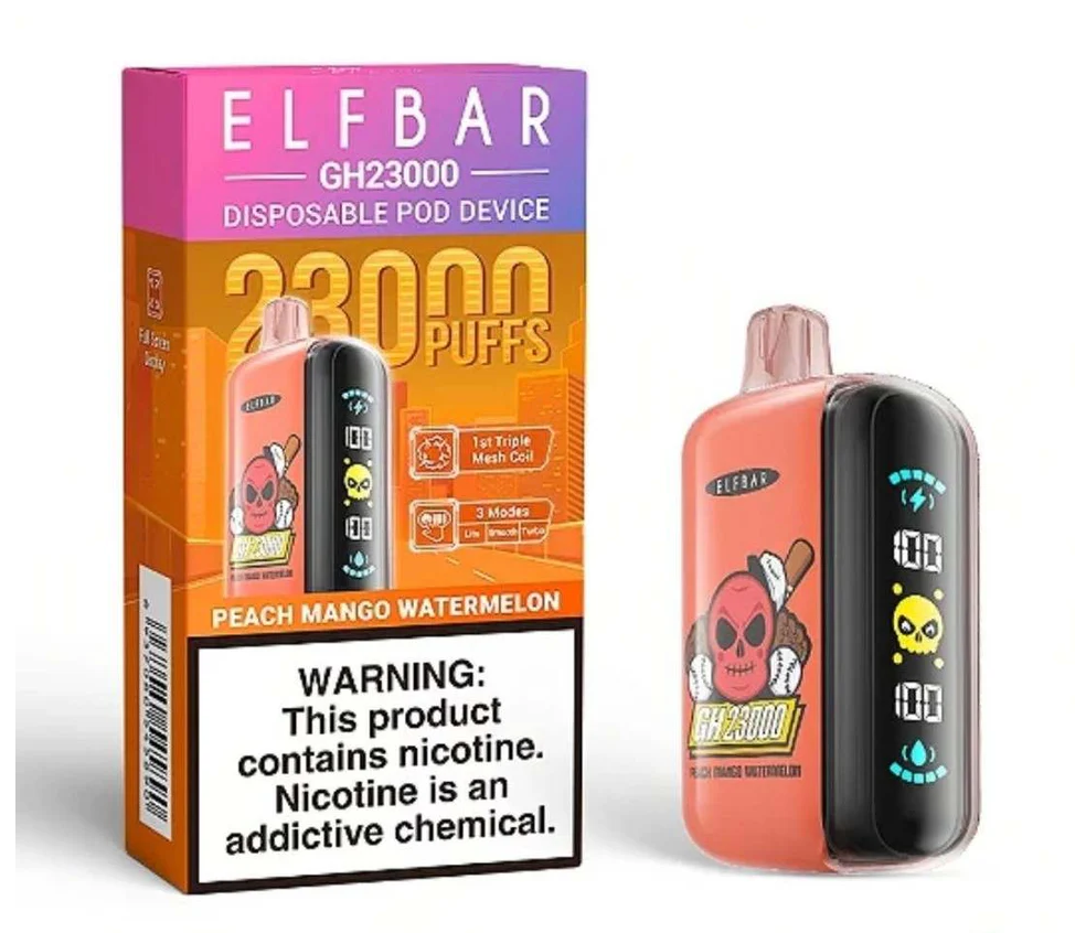 Pod descartable ElfBar Peach Mango Watermelon GH23000 Puffs - Tienda Vapor
