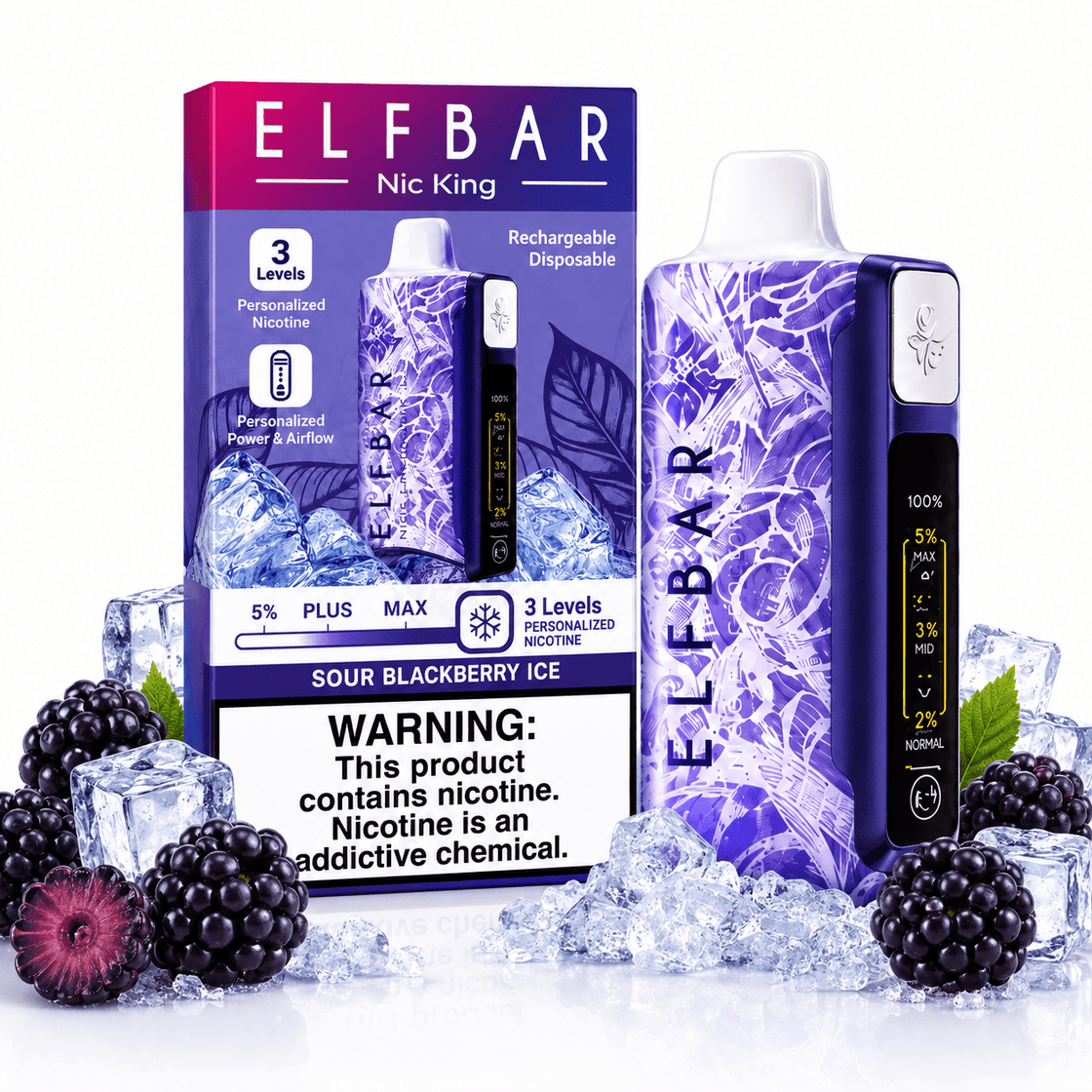 Pod descartable ElfBar Nicot King 40000 Puffs Sour Blackberry Ice - Tienda Vapor