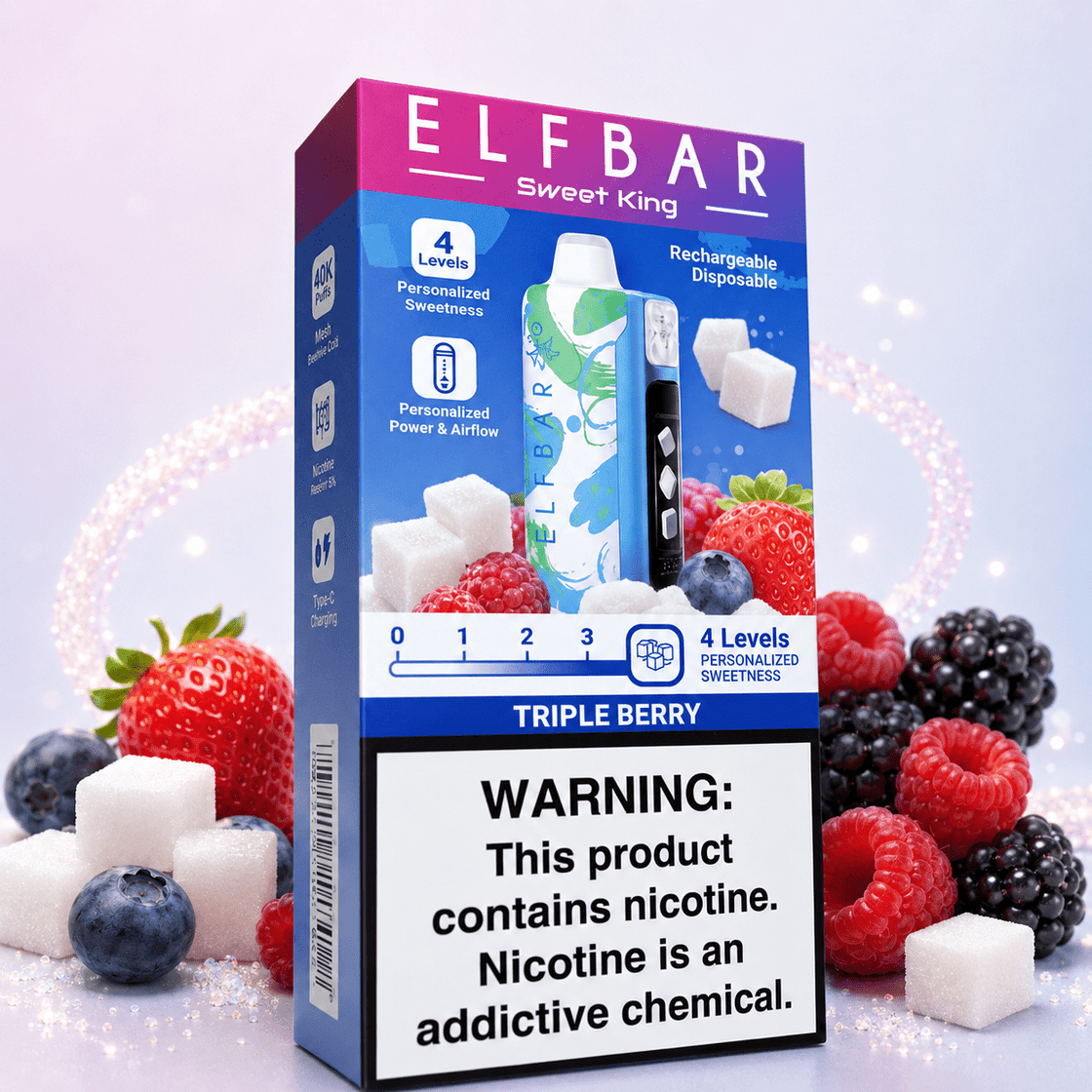 Pod descartable ElfBar Sweet King 40000 Puffs Triple Berry - Tienda Vapor