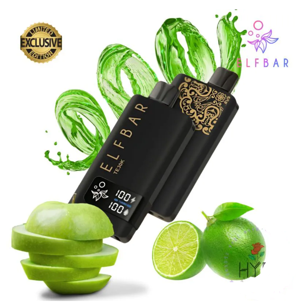 Pod descartable ElfBar TE30000 Puffs Black Gold Green Apple Lemon