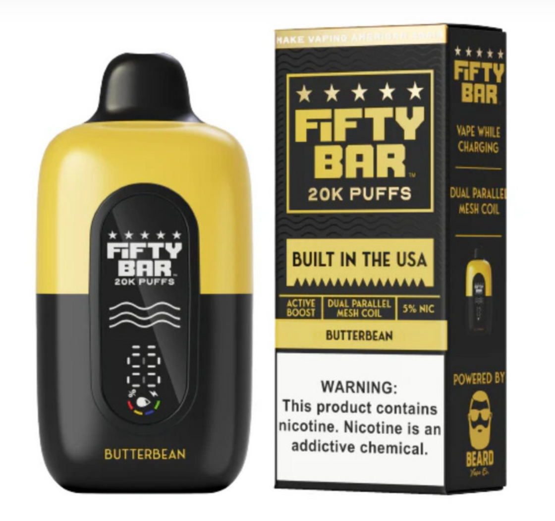 Pod descartable Fifty Bar V2 20000 puffs Butterbean (origen USA) - Tienda Vapor