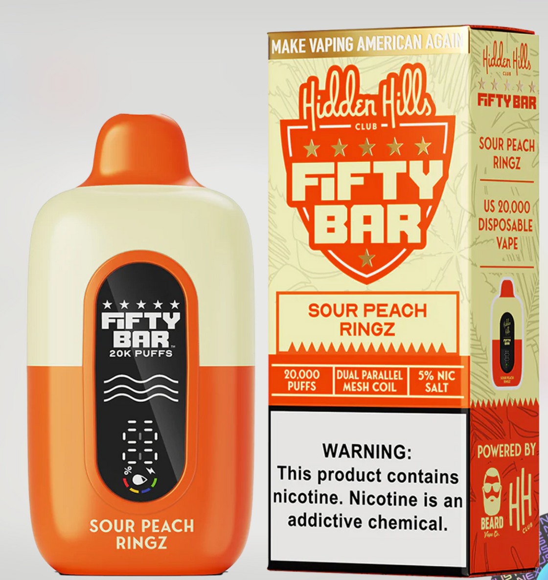 Pod descartable Fifty Bar Sour Peach Ringz 20000 puffs (origen USA) - Tienda Vapor