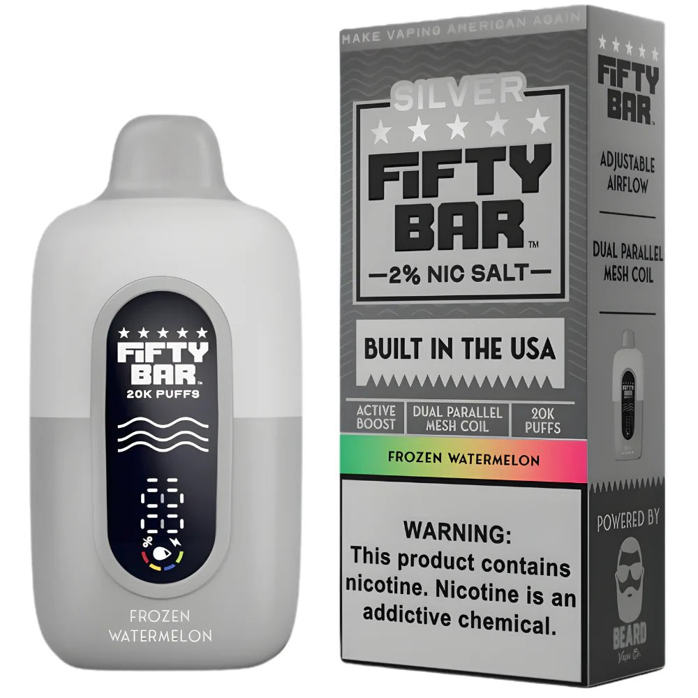 Pod descartable Fifty Bar Silver Series Frozen Watermelon 20000 puffs 2% (origen USA) - Tienda Vapor