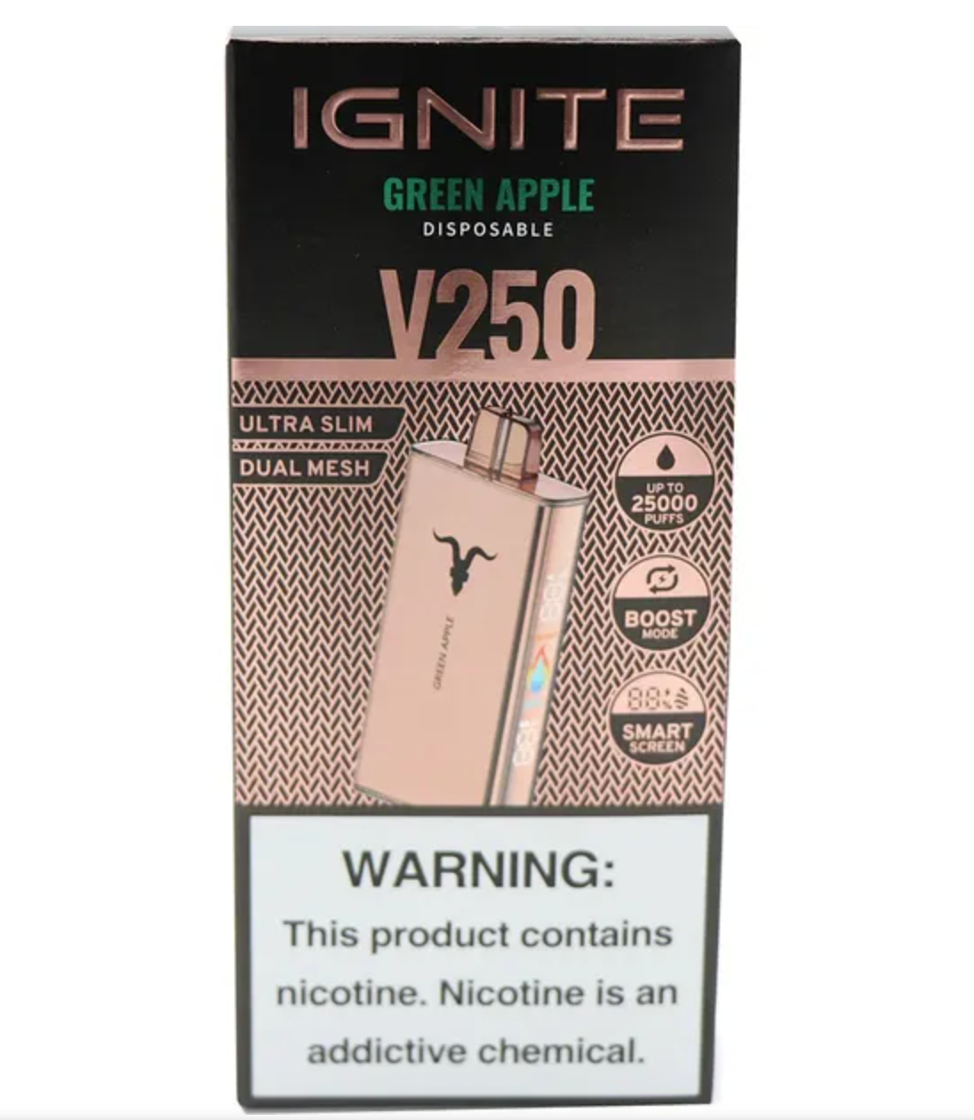 Pod descartable Ignite V250 ROSE Green Apple 25000 puffs - Tienda Vapor