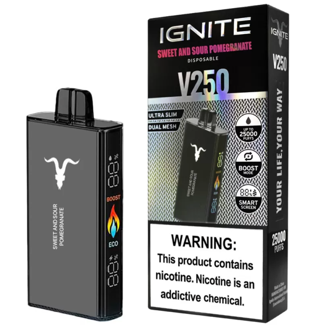 Pod descartable Ignite V250 Sweet and Sour Pomegranate 25000 puffs - Tienda Vapor