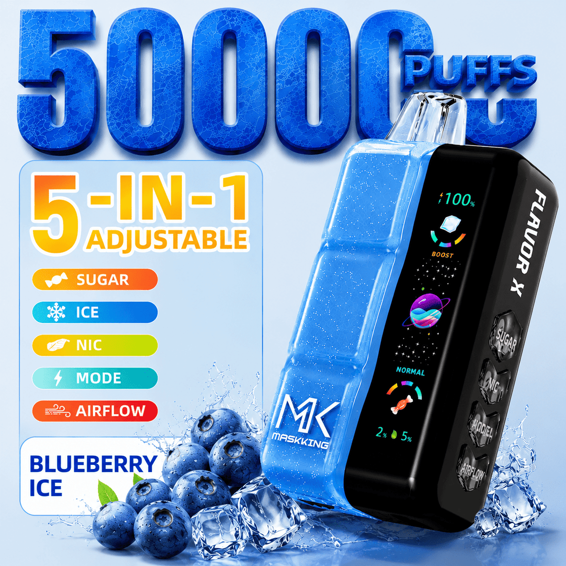 Pod descartable Maskking Flavor X 50000 Puffs Blueberry Ice - Tienda Vapor