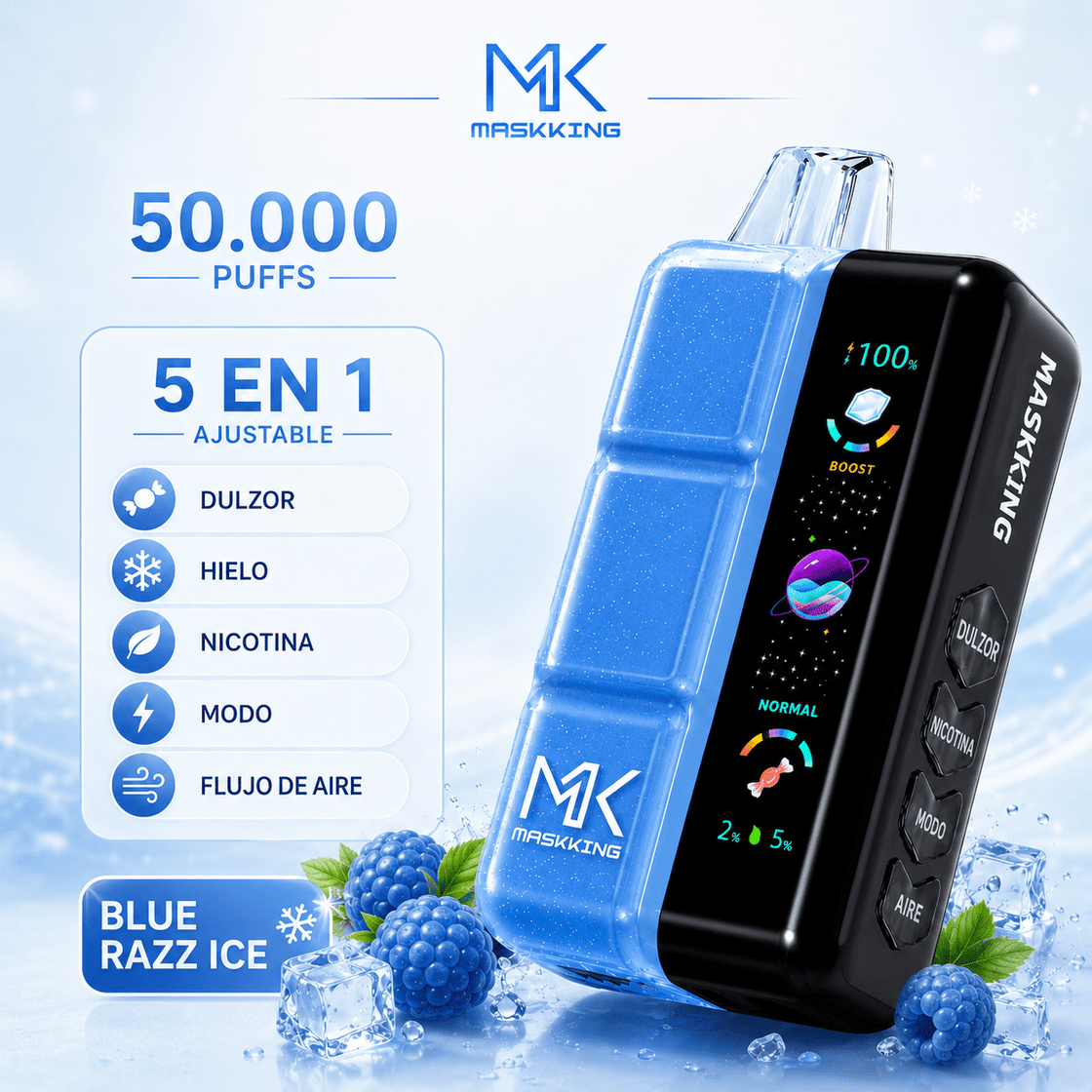 Pod descartable Maskking Flavor X 50000 Puffs Blue Razz Ice - Tienda Vapor