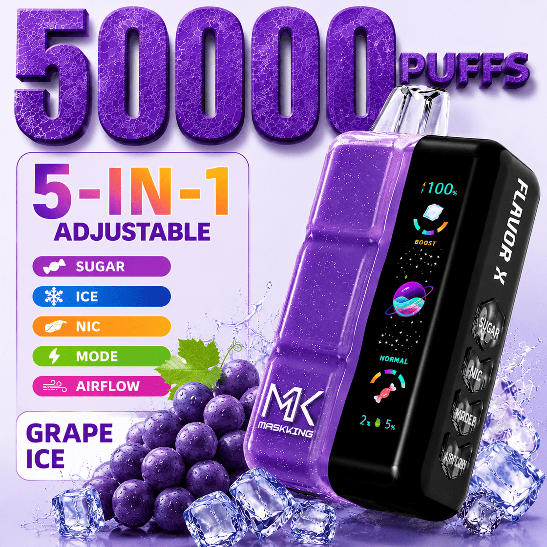 Pod descartable Maskking Flavor X 50000 Puffs Grape Ice - Tienda Vapor