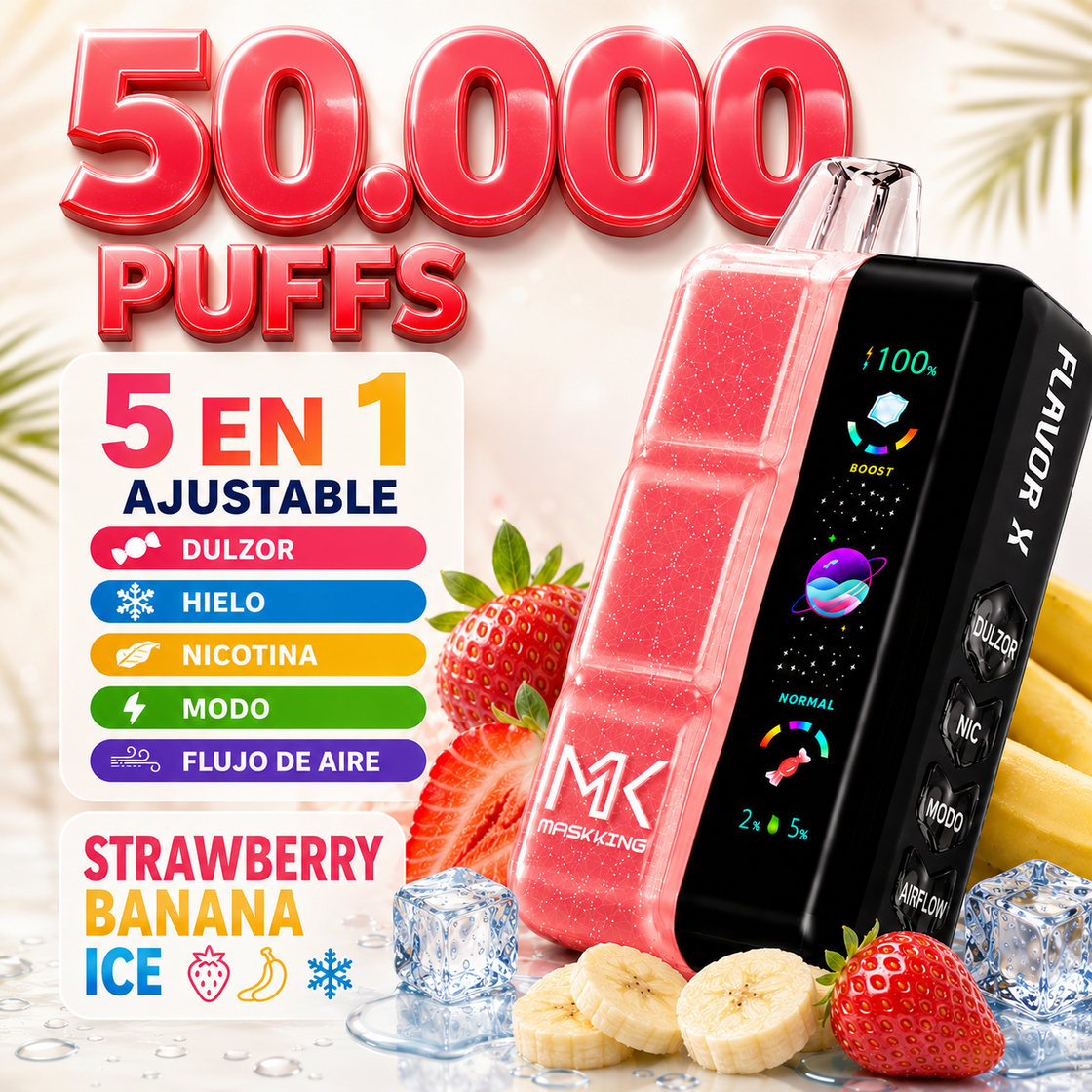 Pod descartable Maskking Flavor X 50000 Puffs Strawberry Banana Ice - Tienda Vapor