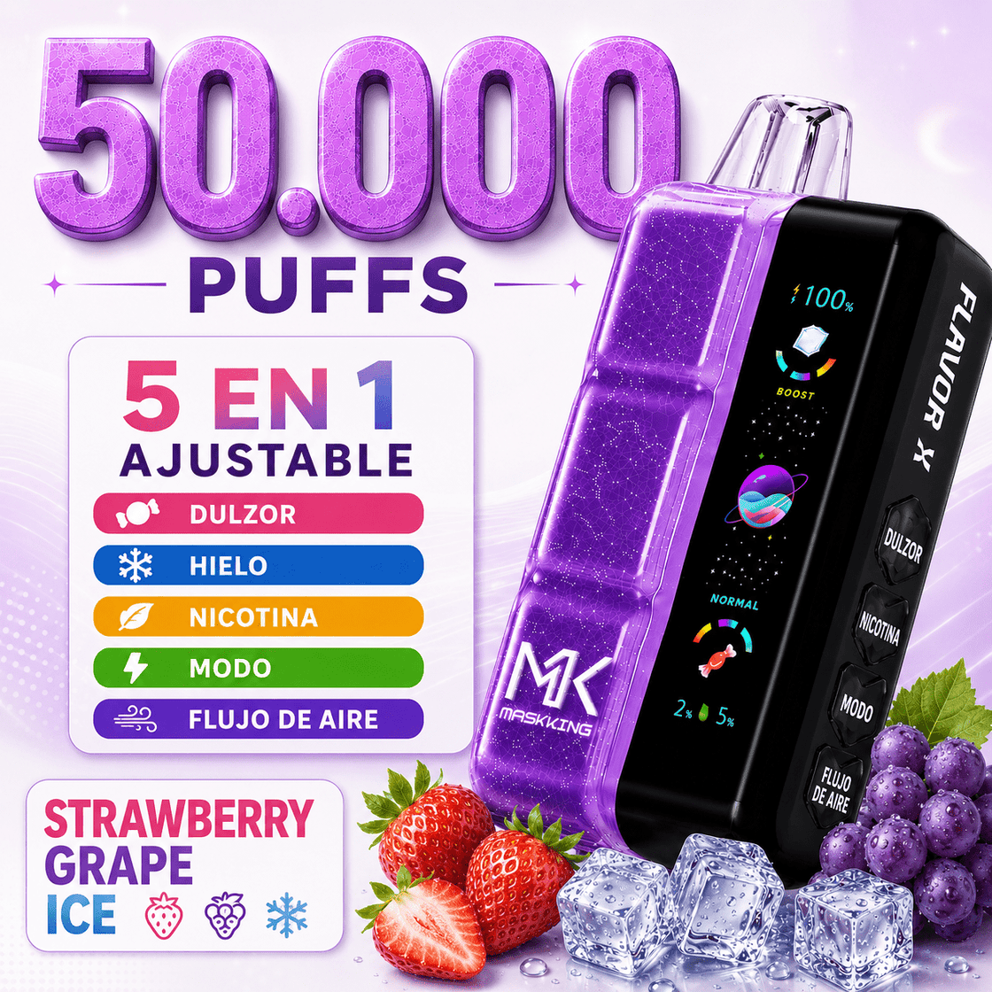 Pod descartable Maskking Flavor X 50000 Puffs Strawberry Grape Ice - Tienda Vapor