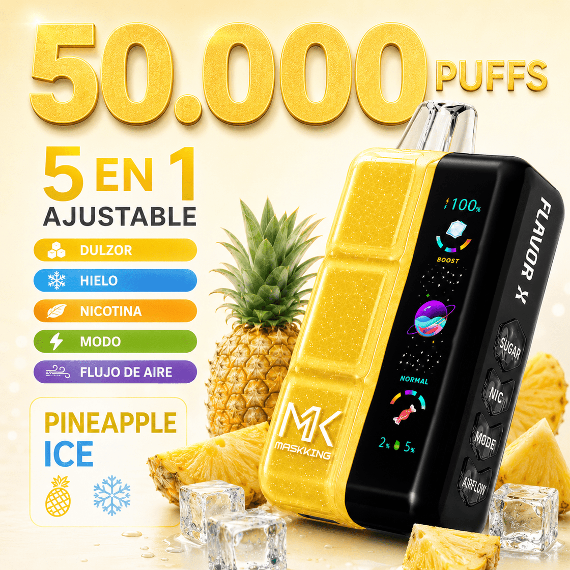 Pod descartable Maskking Flavor X 50000 Puffs Pineapple Ice - Tienda Vapor