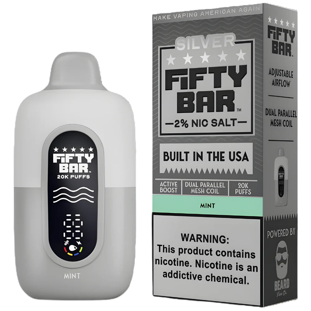 Pod descartable Fifty Bar Silver Series Mint 20000 puffs 2% (origen USA) - Tienda Vapor