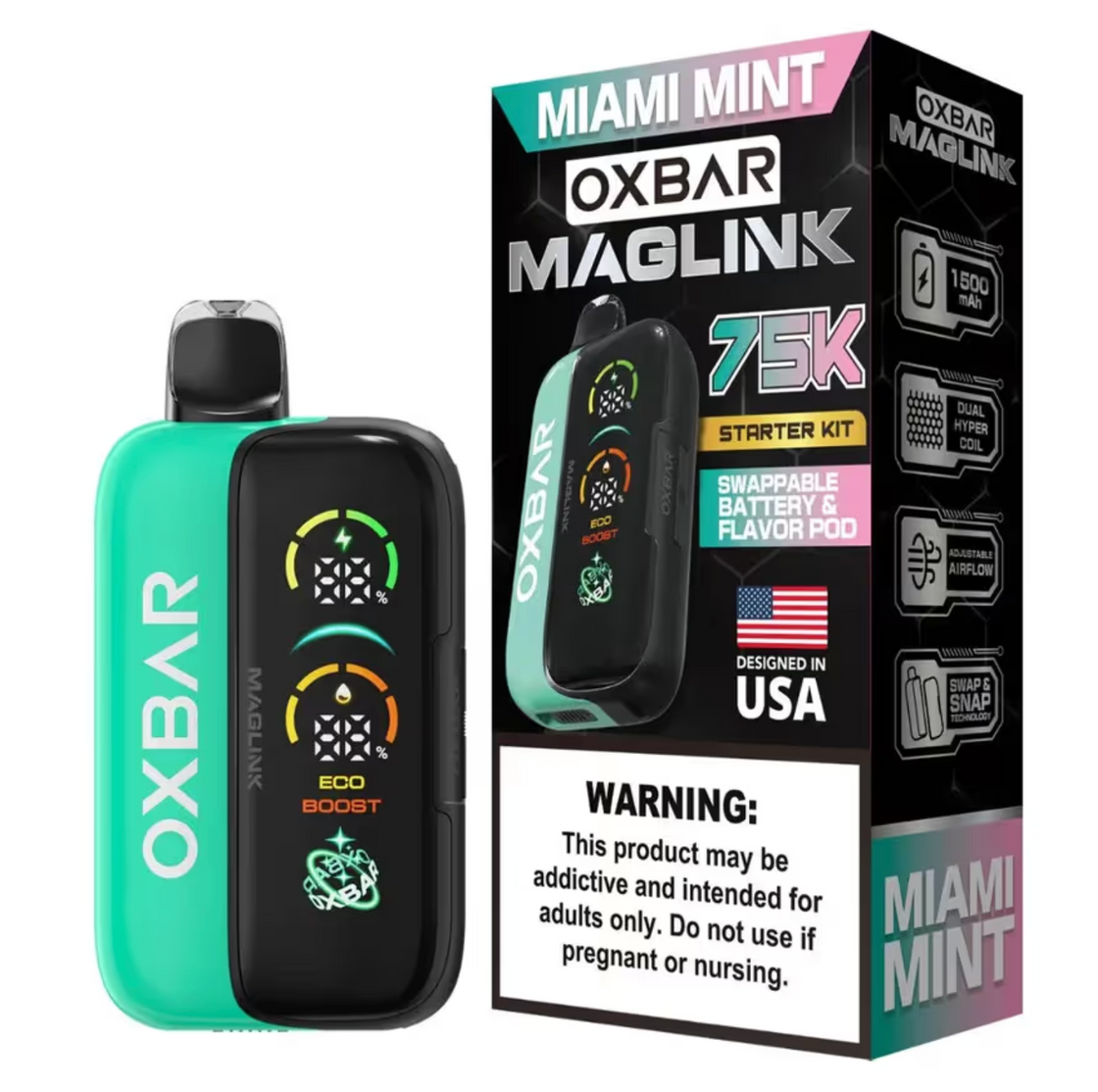 Pod descartable OXBAR Maglink Nixodine 75K Puffs Miami Mint