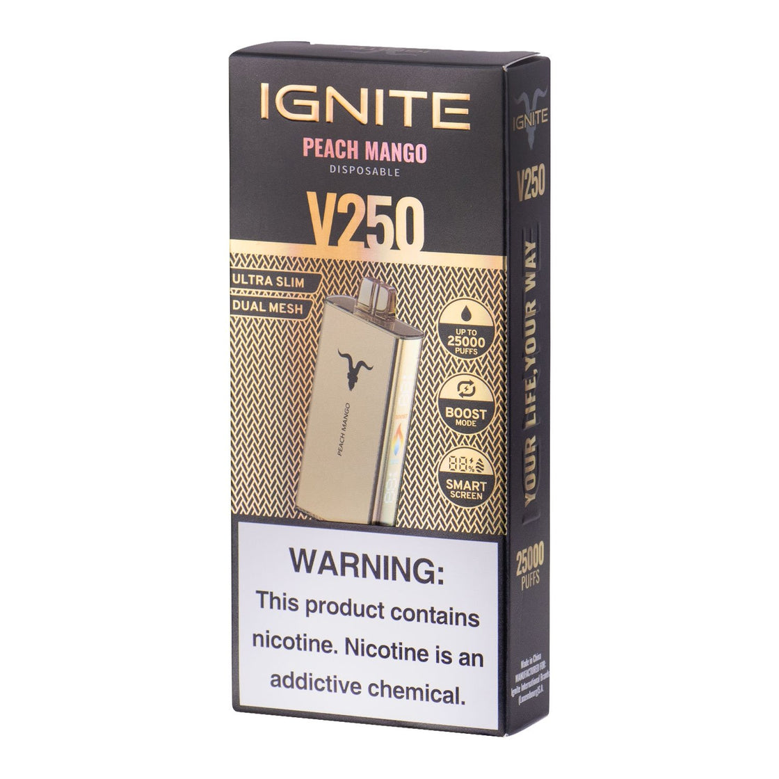 Pod descartable Ignite V250 GOLD Peach Mango 25000 puffs - Tienda Vapor