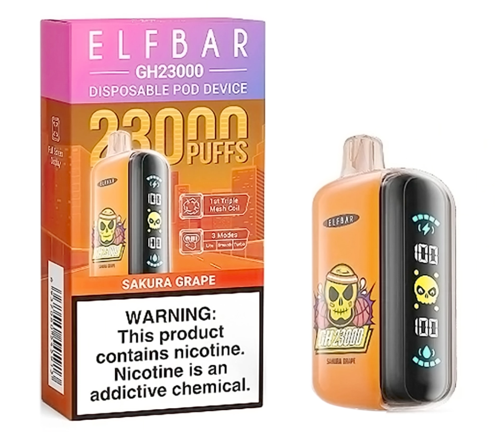 Pod descartable ElfBar Sakura Grape GH23000 Puffs - Tienda Vapor