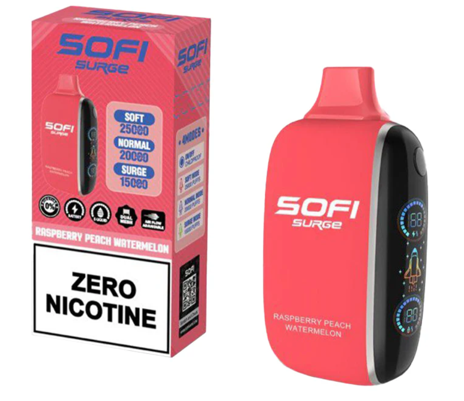 Pod descartable Sofi Surge Cero Nicotina Raspberry Peach Watermelon 25000 puffs - Tienda Vapor