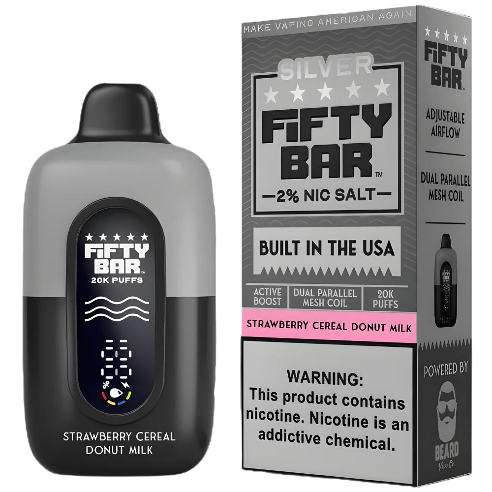 Pod descartable Fifty Bar Silver Series Strawberry Cereal Donut Milk 20000 puffs 2% (origen USA) - Tienda Vapor