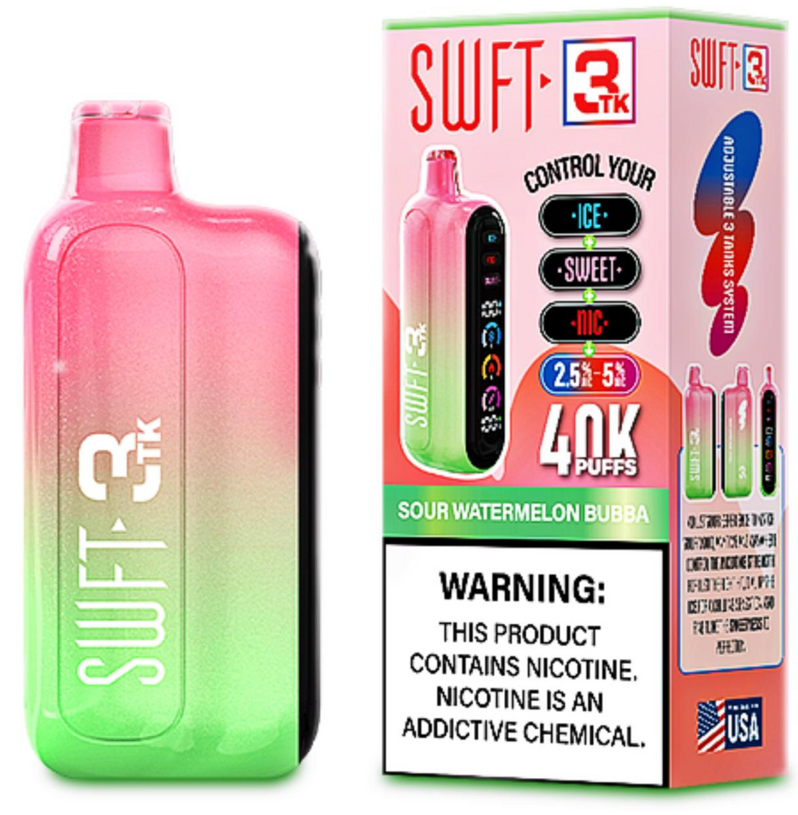 Pod descartable SWFT 3TK Sour Watermelon Bubba 40.000 Puffs - Tienda Vapor
