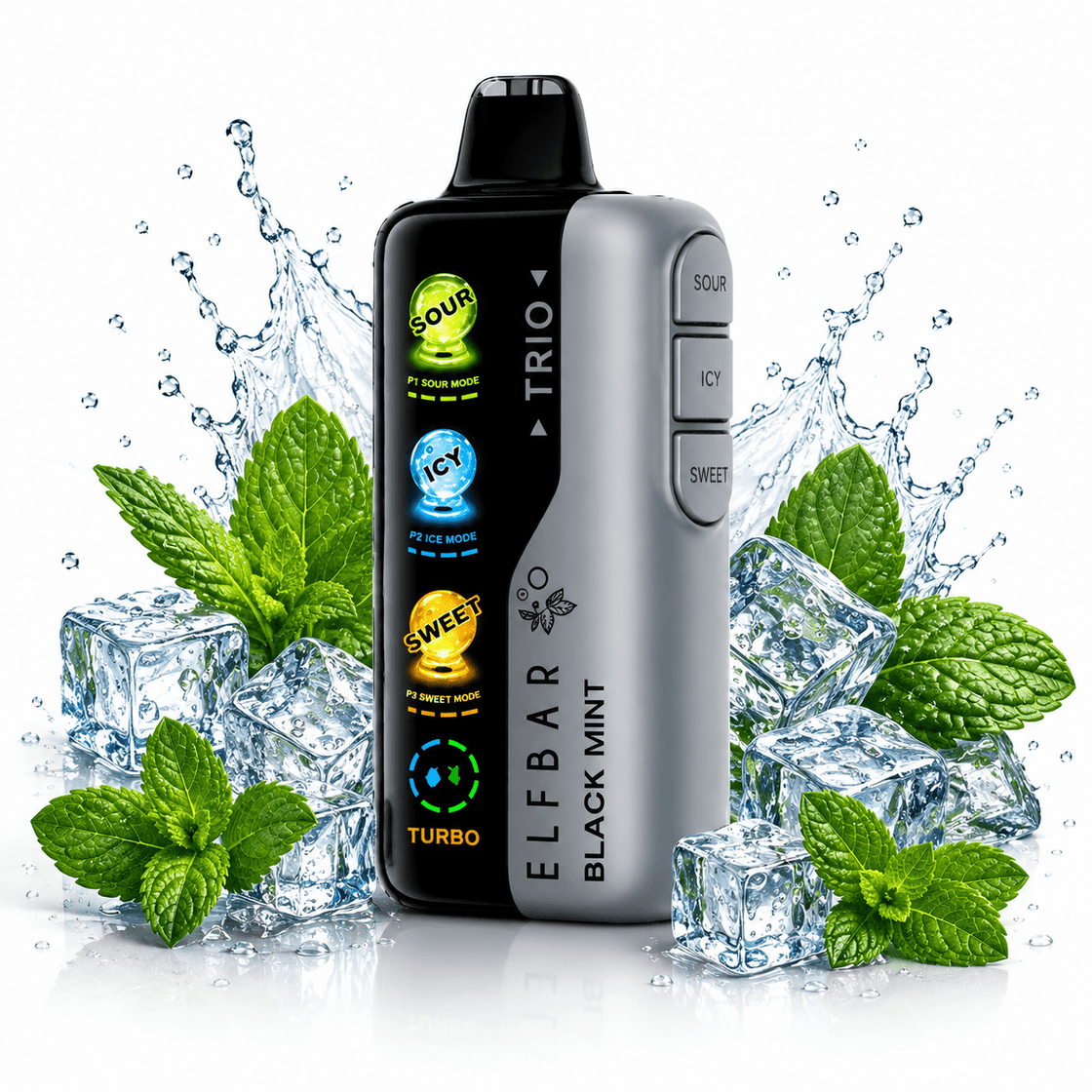 Pod descartable ElfBar TRIO 40000 Puffs Black Mint - Tienda Vapor