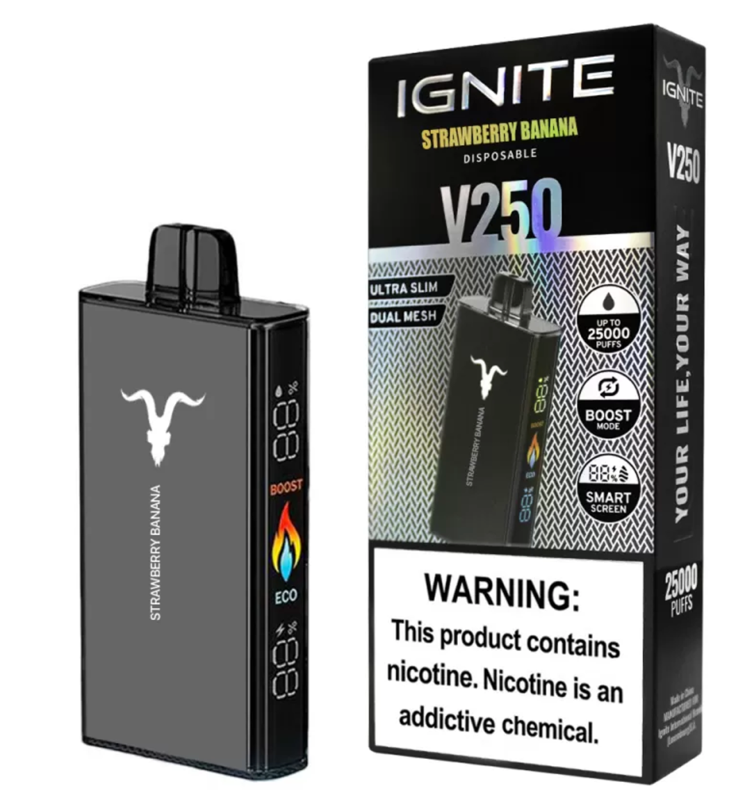 Pod descartable Ignite V250 Strawberry Banana 25000 puffs - Tienda Vapor