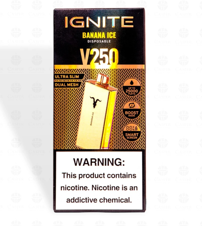 Pod descartable Ignite V250 GOLD Banana Ice 25000 puffs - Tienda Vapor