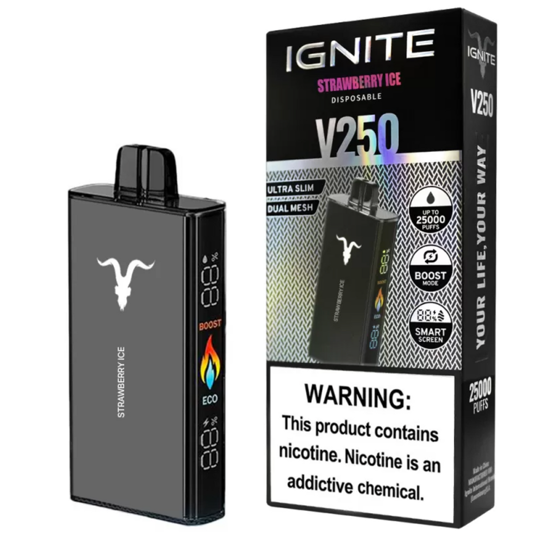Pod descartable Ignite V250 Strawberry ice 25000 puffs - Tienda Vapor