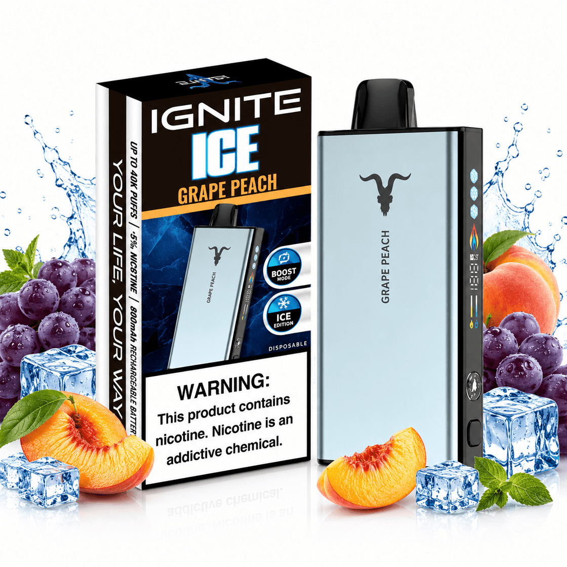 Pod descartable Ignite V400 40000 puffs Ice Grape Peach - Tienda Vapor