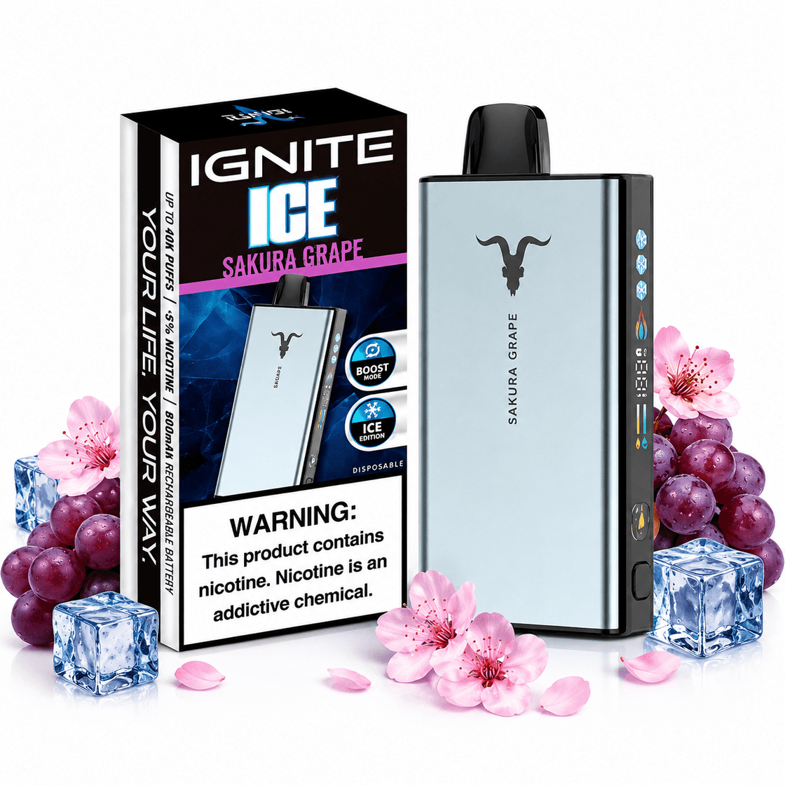 Pod descartable Ignite V400 40000 puffs Ice Sakura Grape - Tienda Vapor