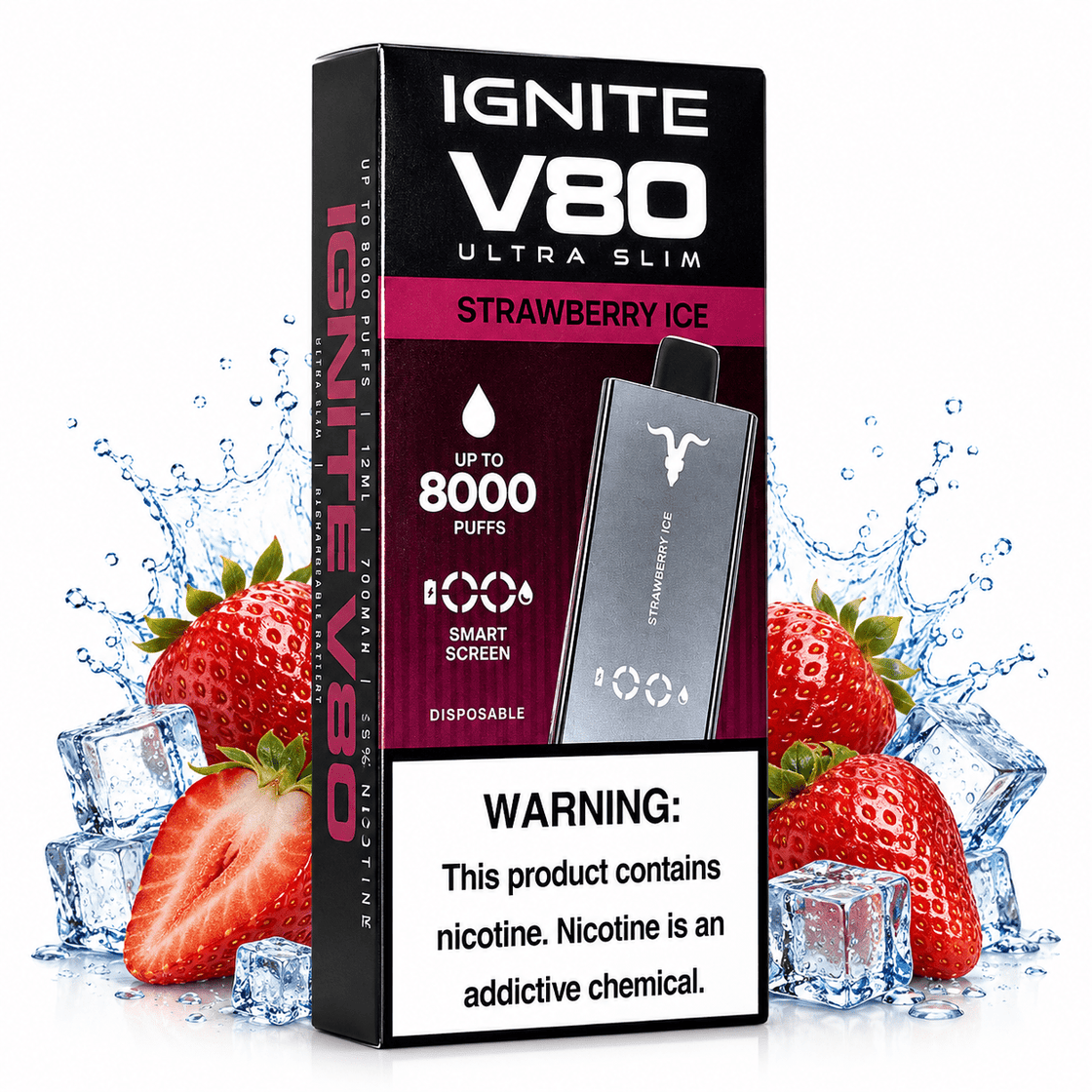 Pod Descartable Ignite V80 Ultra Slim Strawberry Ice - Tienda Vapor