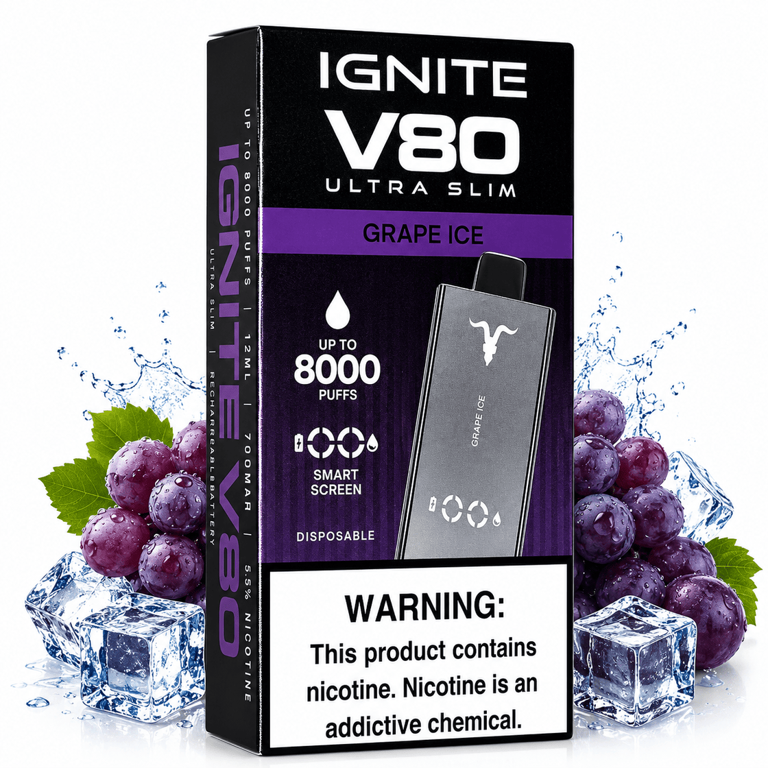 Pod Descartable Ignite V80 Ultra Slim Grape Ice - Tienda Vapor